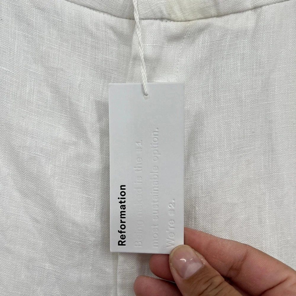 NWT Reformation Mason Linen Pants Pleated Wide Leg Linen Pants Women's 16 White